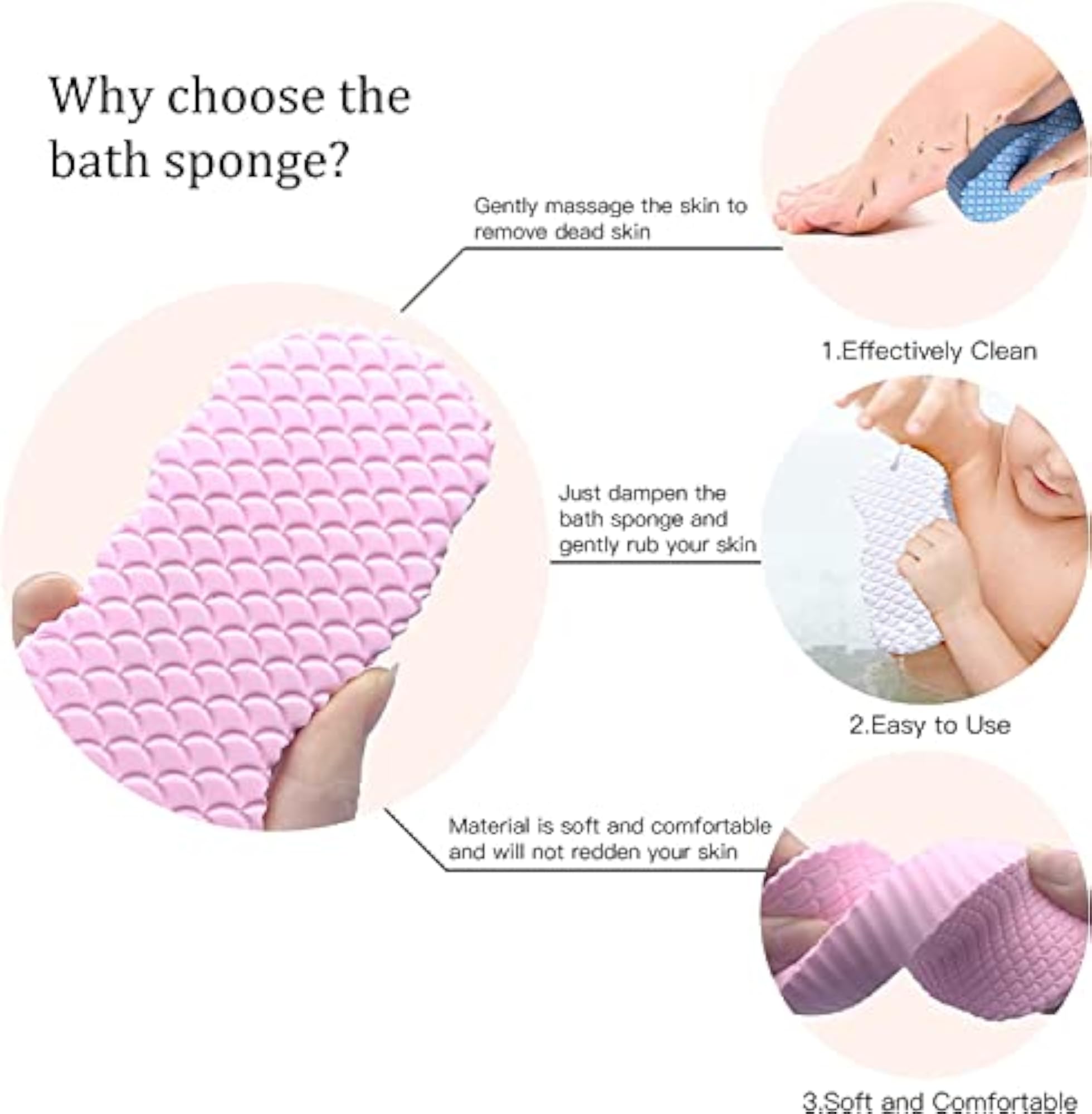 Body Scrubber Exfoliating 3D Bath Sponge, Reusable for All Ages